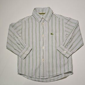 BURBERRY Striped Button-Up Shirt with Green Logo Classic